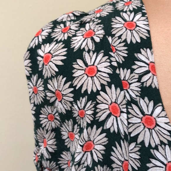 Zara Trafaluc 90s Green Floral Puff Sleeve Sweetheart Skater Mini Dress Size M - Picture 4 of 9